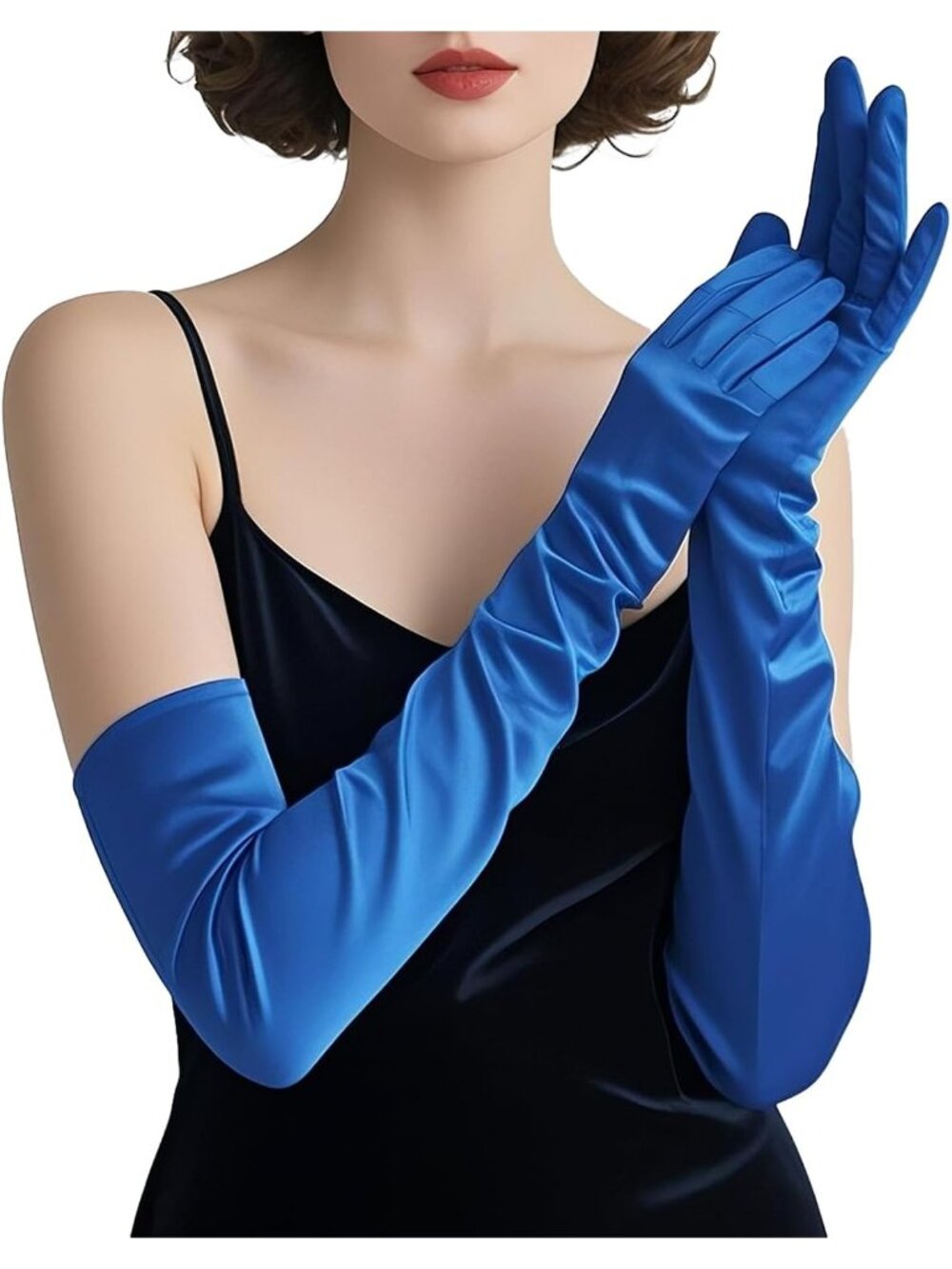 Women's Blue Elbow Length Opera Tea Party Extra Long Flapper Gloves
